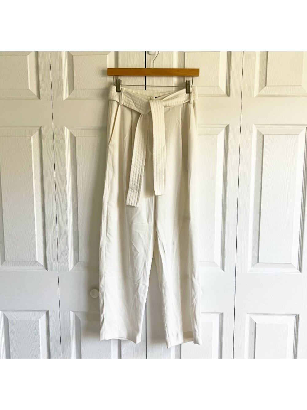 Sally Lapointe White Matte Crepe High-Rise Belted Pants Women's Size 2